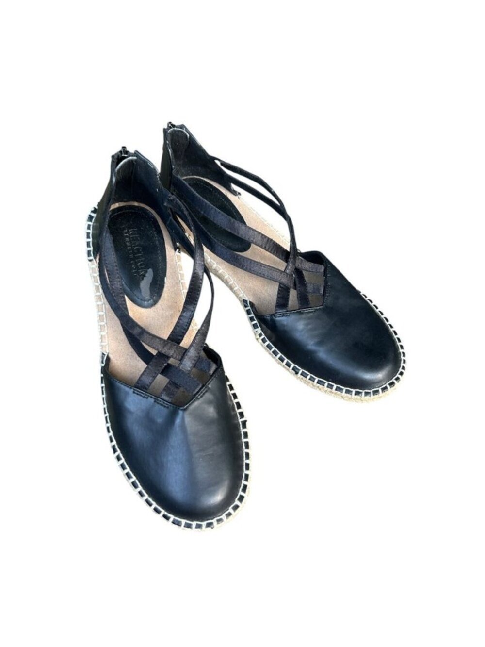 Reaction Kenneth Cole Black Strappy Back Zip Espadrille Wedge Shoes Size 9